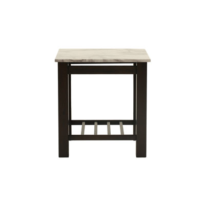 Modern Contemporary 1Pc End Table Faux Marble Top Antique Walnut Solid Legs Open Storage Shelf Occasional Table Living Room (Only Including Table)