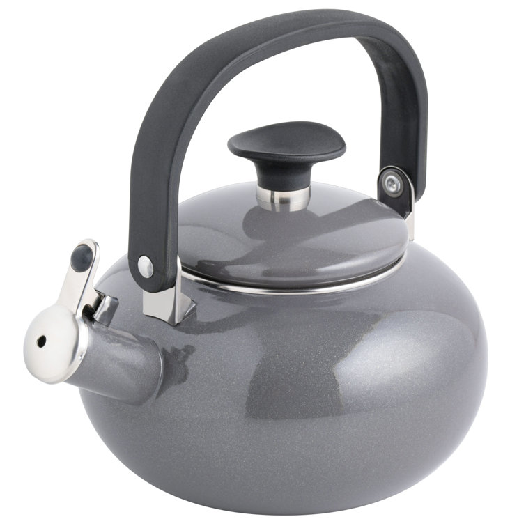 Creative Home 12 Cups Satin Finish Stainless Steel Whistling Tea Kettle Teapot with Ergonomic Simple-Touch to Open Handle