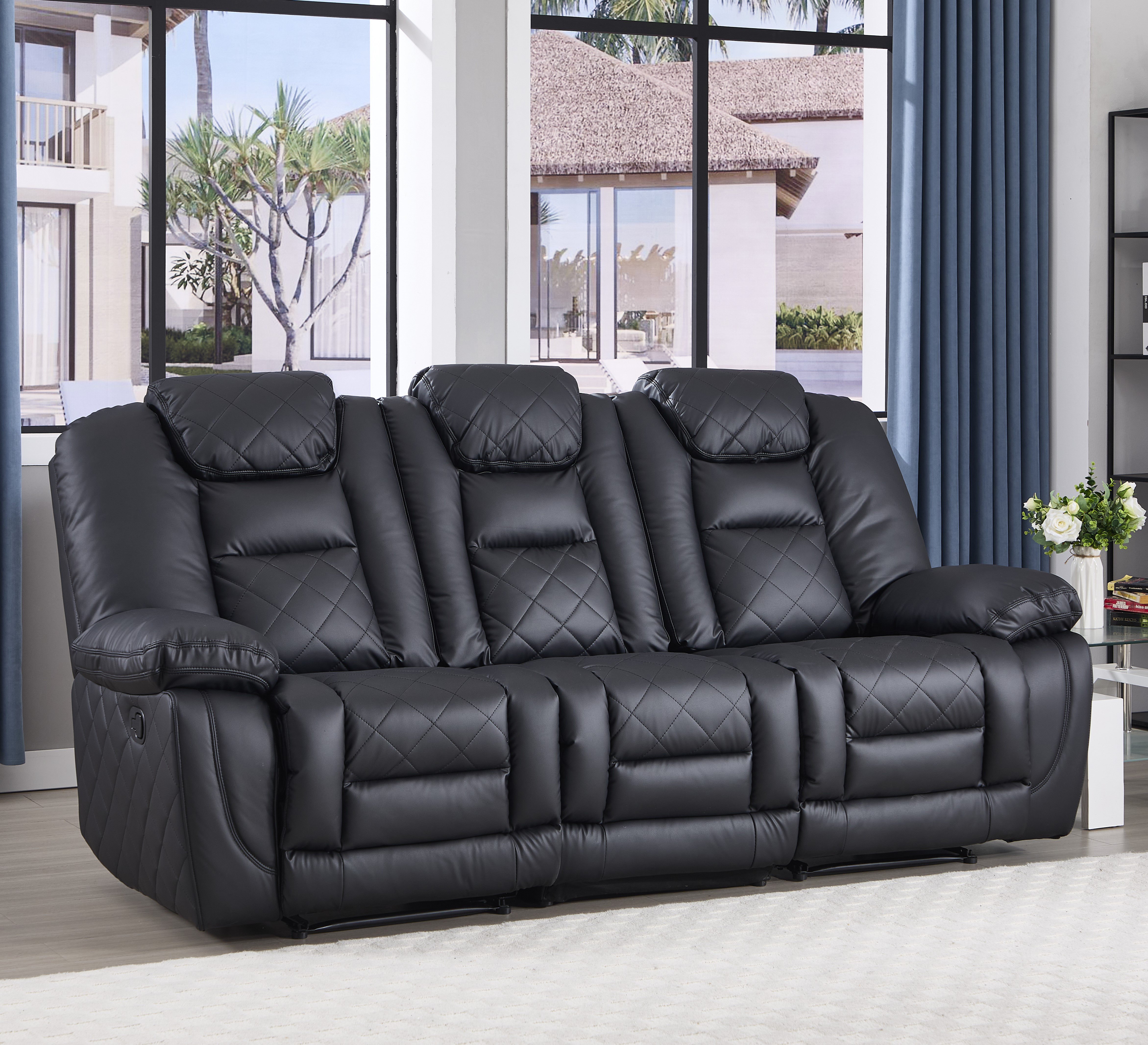 Latitude Run® 86.1'' Wide Modern Vegan Leather Manual Reclining Sofa, 3 ...