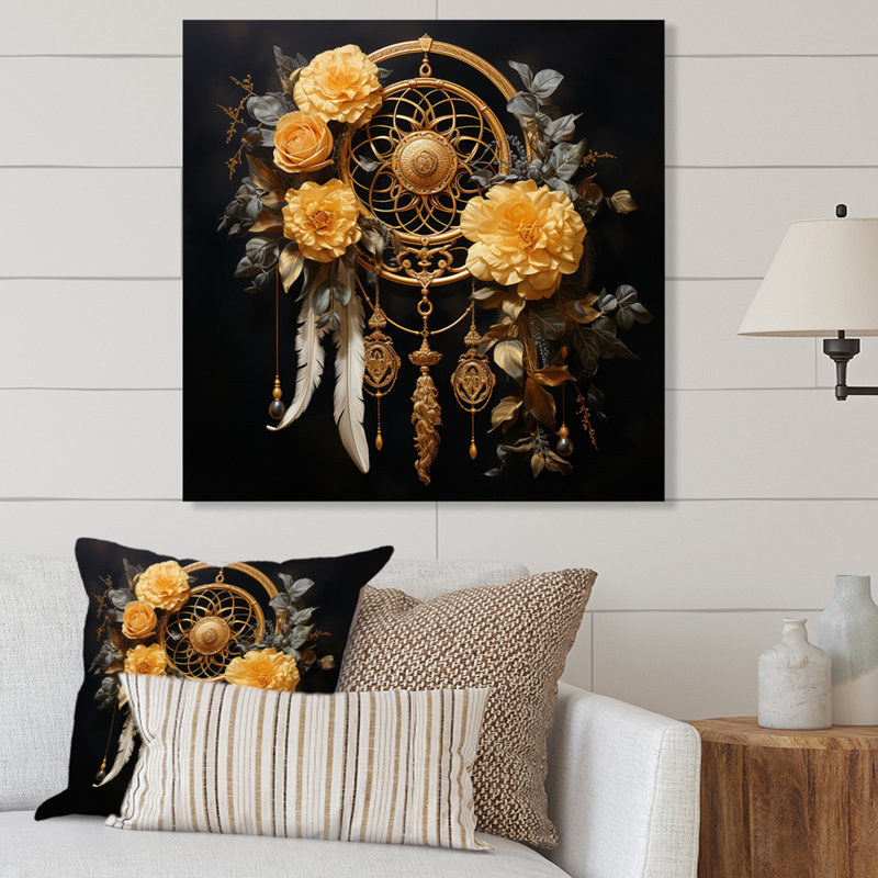 Reproduction d'art en métal «Yellow Dream Catcher Gilded Dreams», H 23 po x l 23 po x P 1 po