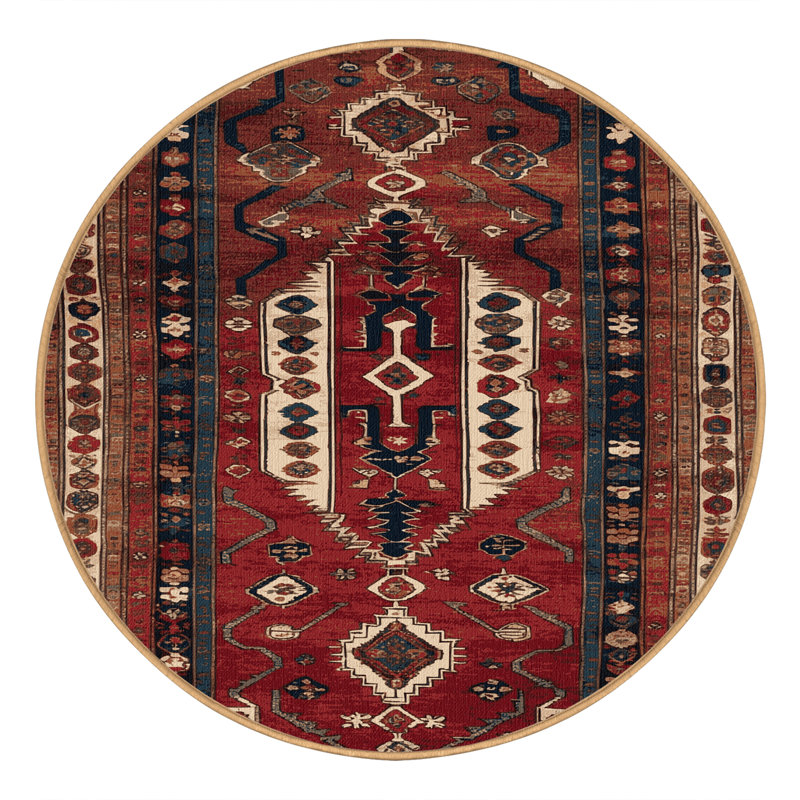 Tapis brun turc lavable à la machine, Rond 3 pi