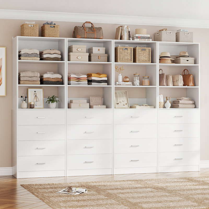 Closet System With Wood Drawers, White
