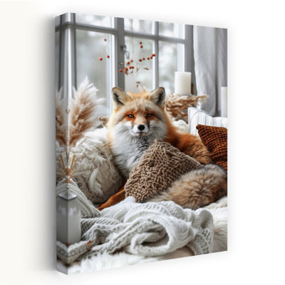 Red Fox Comfort Elegant Modern Rustic Fox Autumn Portrait Wall Art Print 1 Piece Wrapped Canvas Wall Art