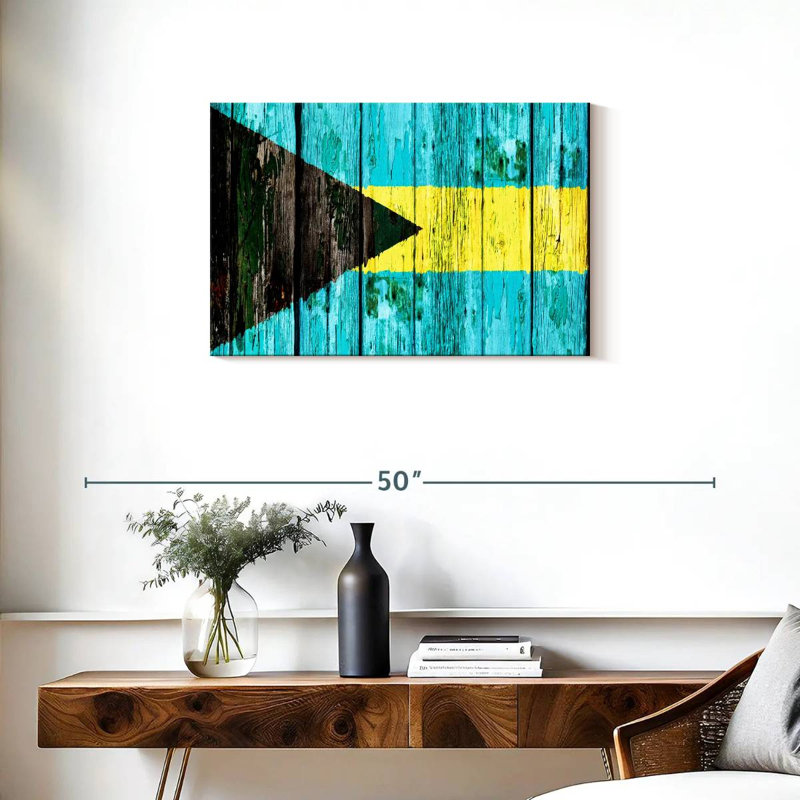 Drapeau Borges en bois des Bahamas, H 20 po x l 30 po