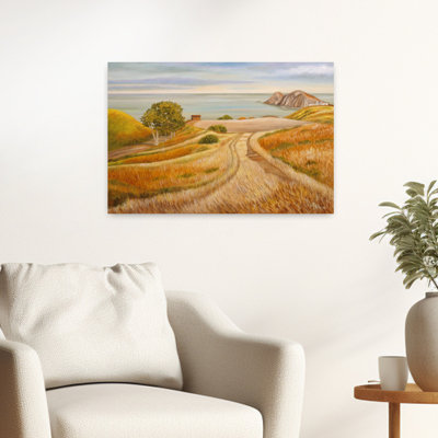 Golden Coastal Landscape 1 Piece Wrapped Canvas Wall Art