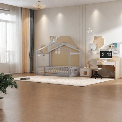Modern Twin Wood Bed Frame, Playhouse Style, Perfect For Kids
