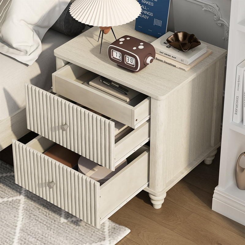 Ensemble de table de chevet cannelée 2 pièces, Beige