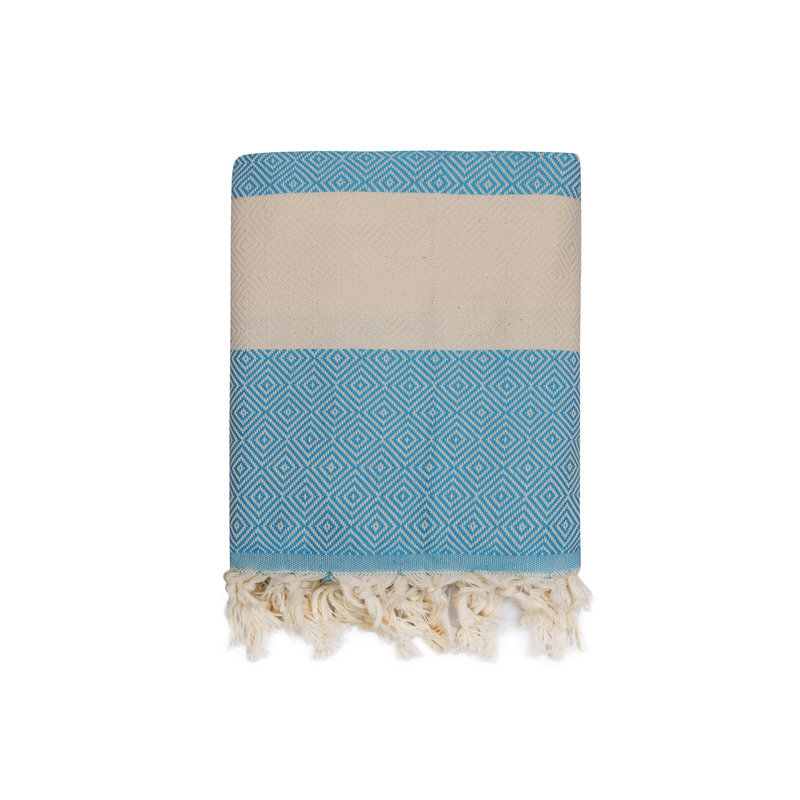 Serviette de plage 100% coton Halmstad, Turquoise / blanc