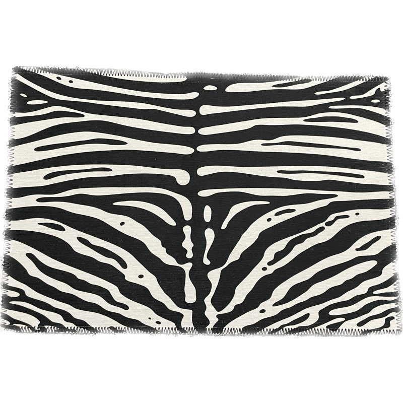 Animal Print Area Rug in White Black, Rectangle 8' x 10'
