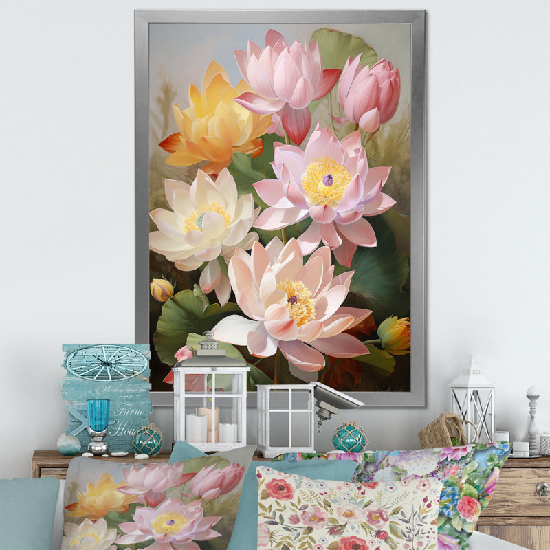 Lotus Exquis Bouquet sur toile, Gold Picture Framed, 44" H x 34" W