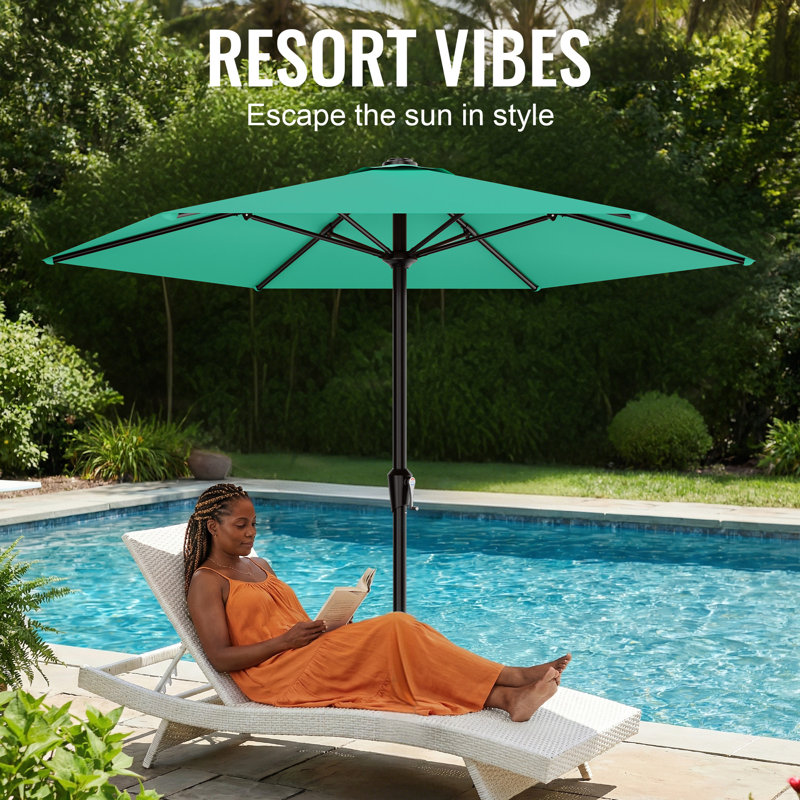  9 ft Patio Umbrella Outdoor Market Umbrella with Crank Lift,Sun Shade Cover for Garden, Deck, Poolside , Turquoise