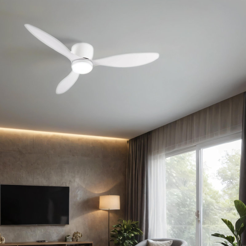 52" Smart Flush Mount Ceiling Fans with Lights Remote,Quiet DC Motor,Outdoor Indoor Low Profile Ceiling Fan,Control with WIFI Alexa App,Dimmable,ABS blades,for Modern Bedroom Patio