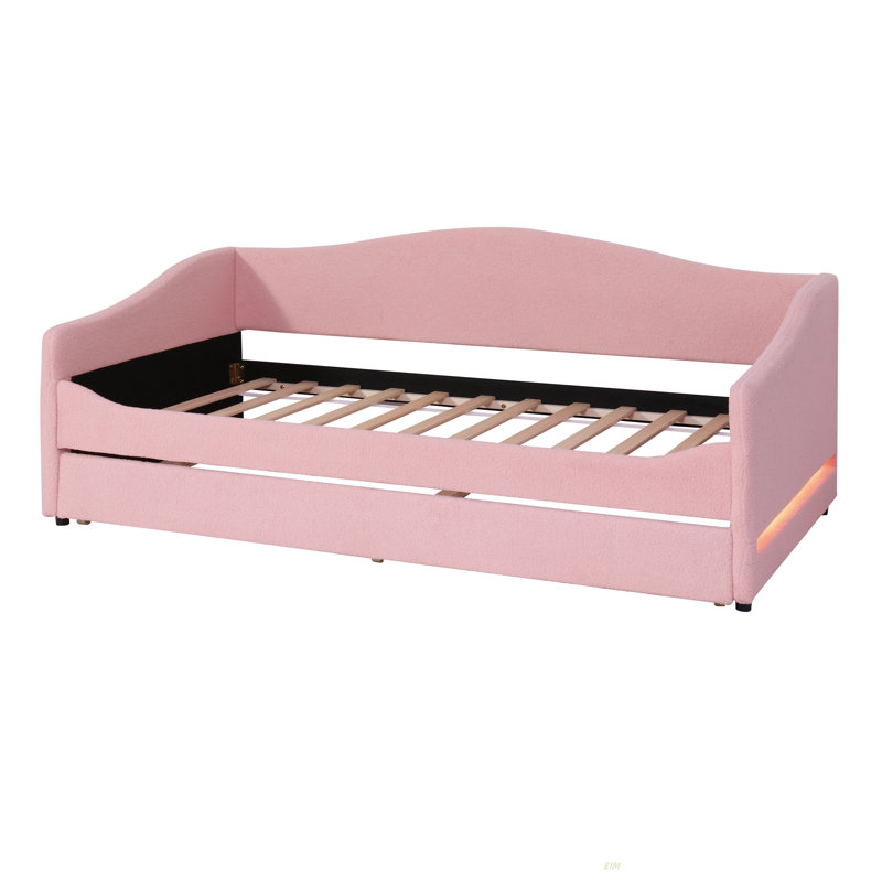 Teddy Fleece Upholstered Daybed With Light And Trundle (Daybed), Twin, Pink