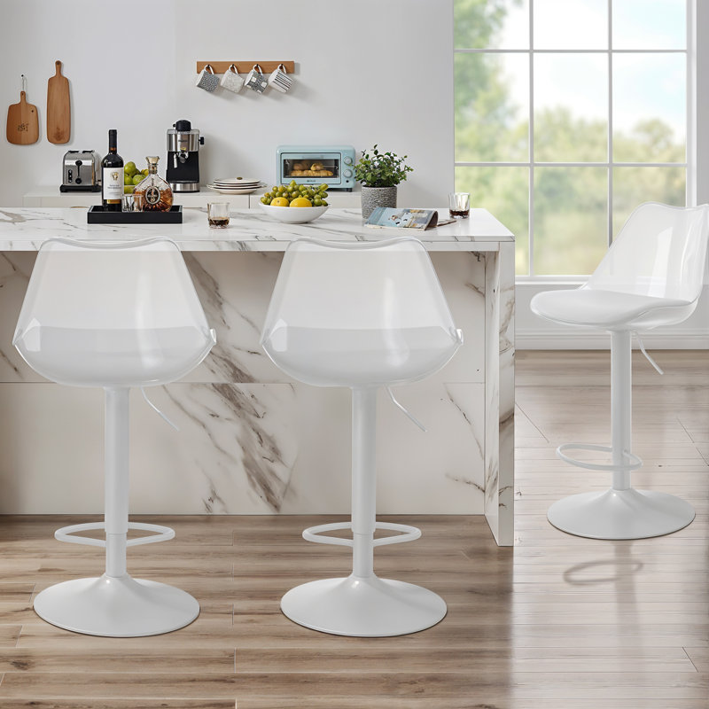 Swivel Upholstered Adjustable Height Counter Stool, White