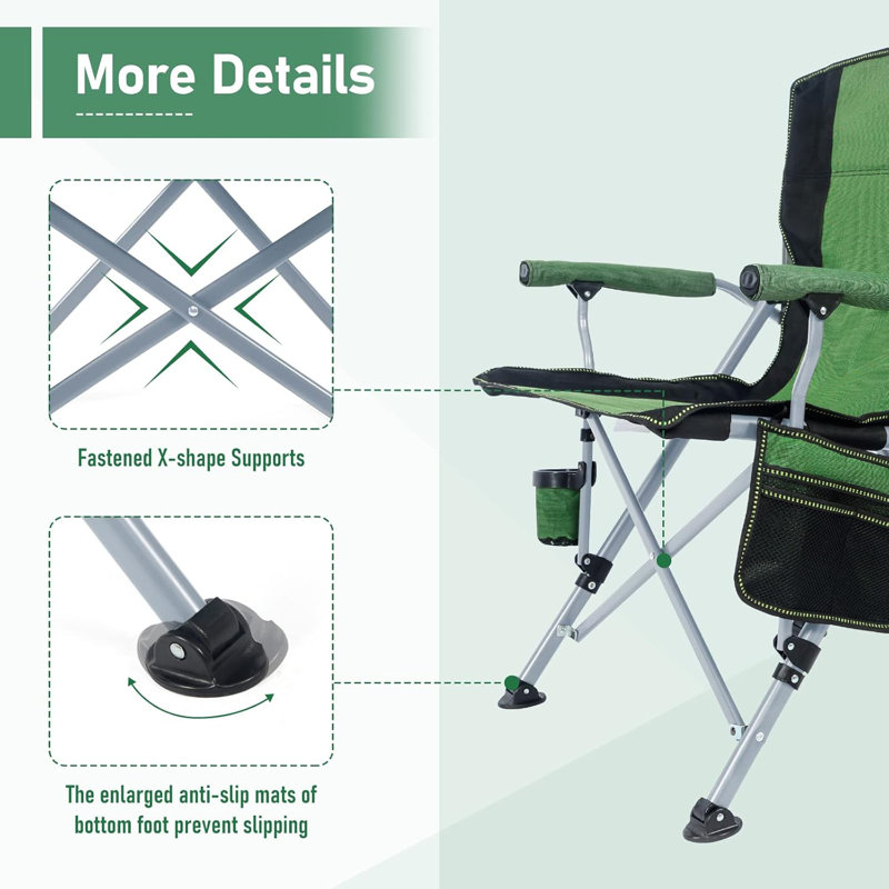 Chaise de plage pliante portative pour l'extérieur, support de chaise pliable robuste 330 lb, Vert