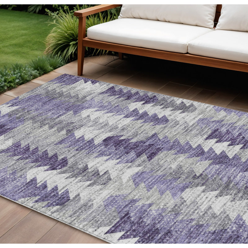 Tapis extérieur lavable à motif géométrique 10 pi x 14 pi gris