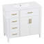 Meuble-lavabo blanc 36 po avec lavabo, lavabo simple, 4 tiroirs, 2 portes, tablette réglable, lavabo en céramique, fermeture en douceur, poignées dorées | Idée de cadeau
