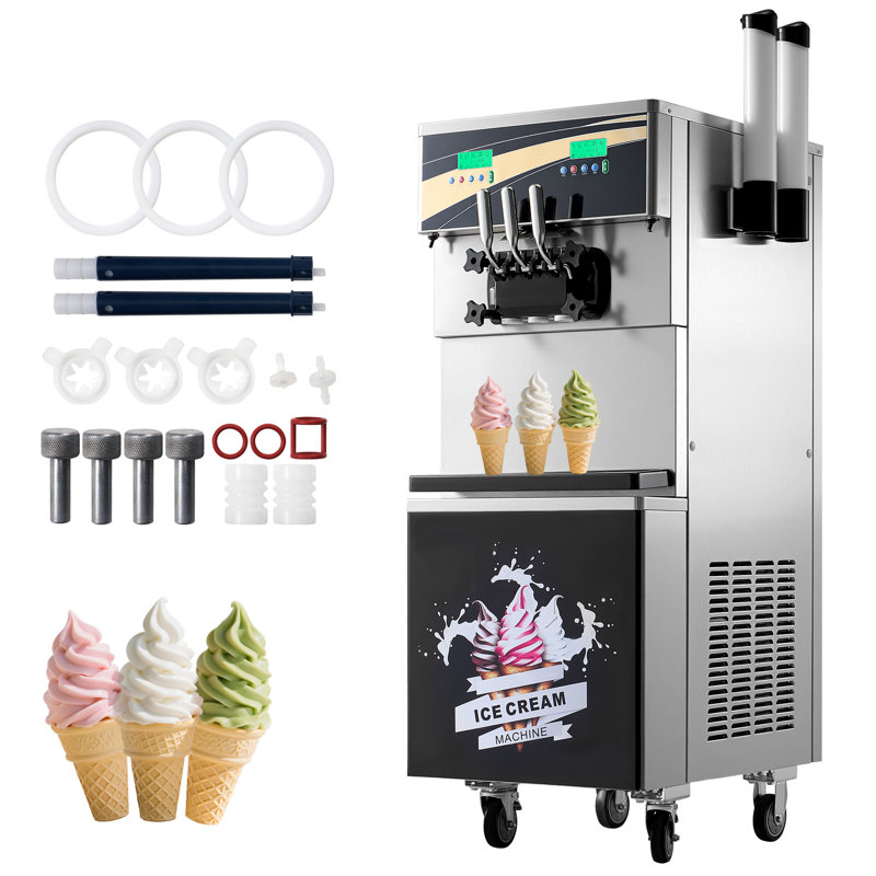 Machine à crème glacée commerciale AMERLIFE 45L / H, machine à crème glacée 3 saveurs 2900W, double compresseur, cylindre en acier inoxydable 10L * 2, nettoyage automatique et pré-refroidissement pour restaurants et bars