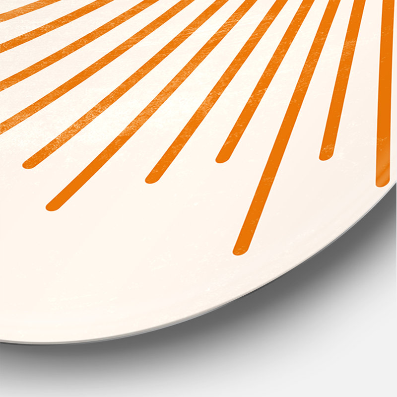 «Orange Sun Print I» - art mural moderne en cercle métallique, H 36 po x l 36 po x P 1 po