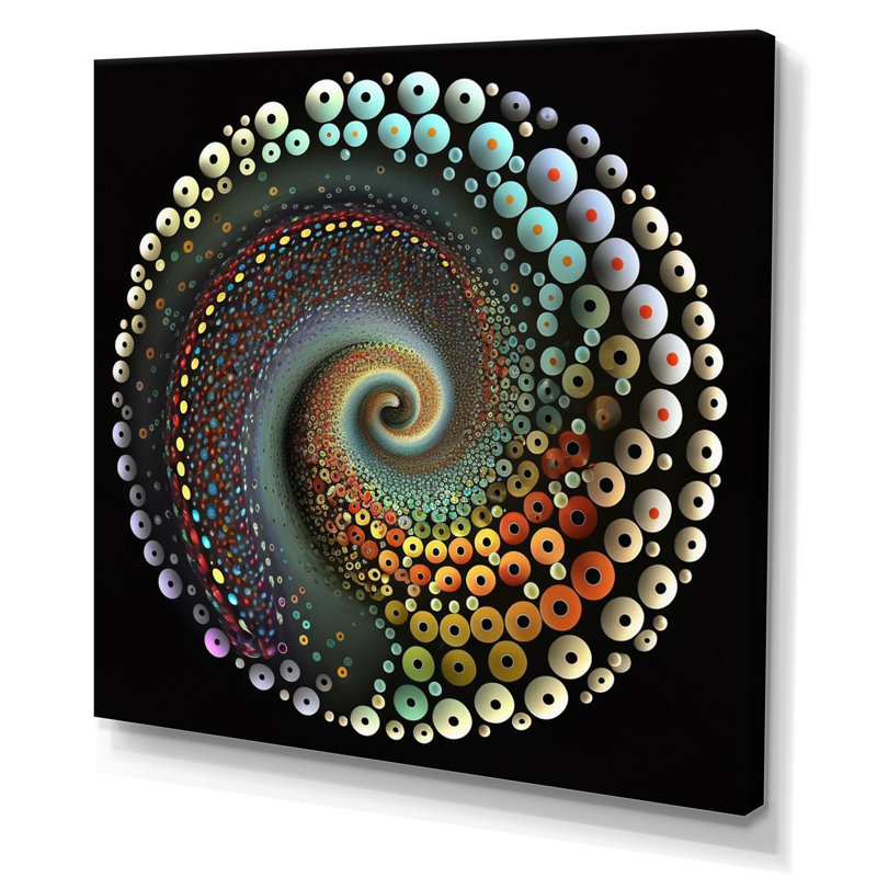 Iridiscdent pointillisme spirale rétro arc-en-ciel, H 36 po x l 36 po x P 1,5 po, Toile tendue