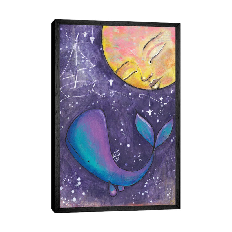 Moon Whale by Tamara Laporte - Print on Canvas, 66.04 cm H x 45.72 cm W, Black Framed