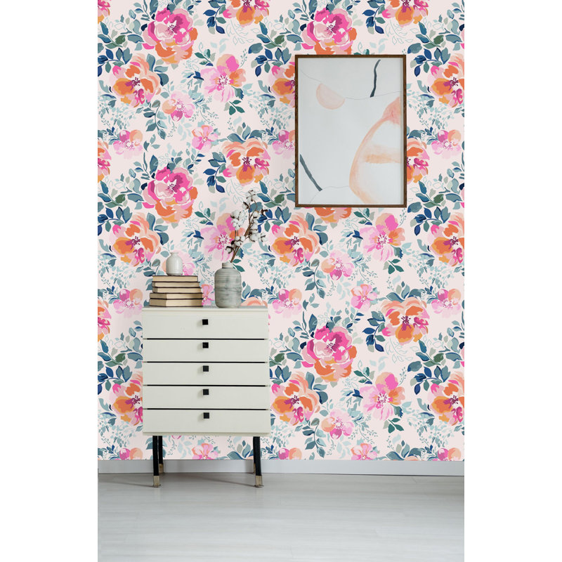 Murale à peindre sur fond de fleurs pivoine rétro, l 25 po x H 50 po