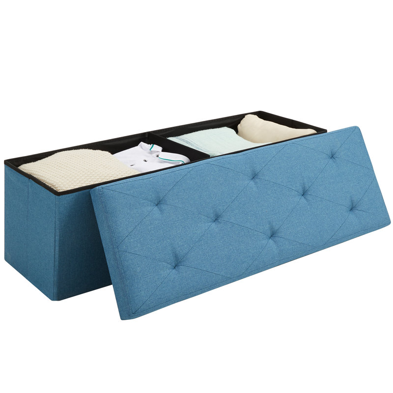 Thatcham Upholstered Ottoman, Blue Polyester Blend