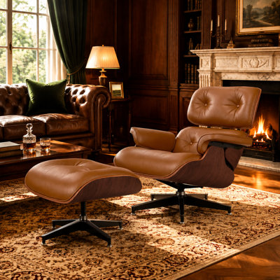 Méridienne Mid-Century en cuir véritable gaufré avec repose-pieds et mousse viscoélastique haute résilience