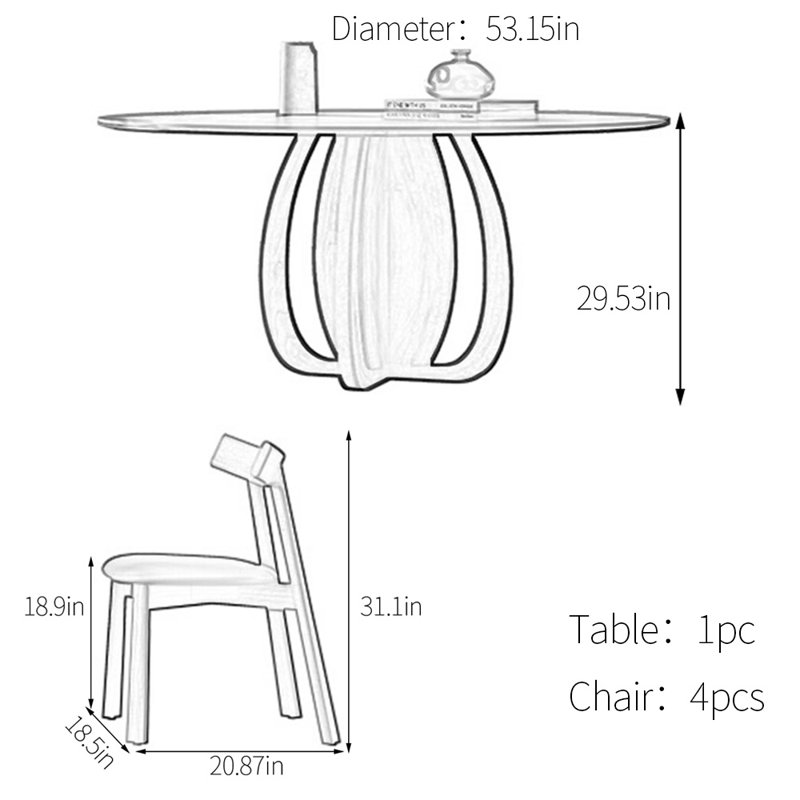 Ensemble de table de salle à manger en pierre frittée, H 29,53 po x L 53,15 po x l 53,15 po