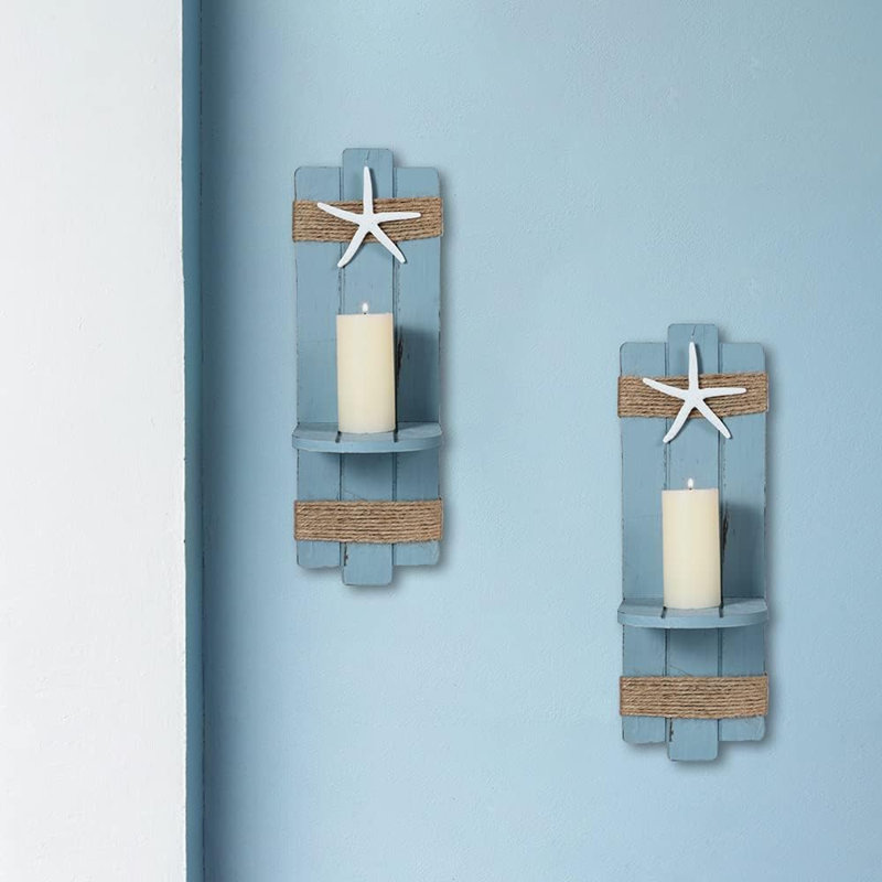 Beach Starfish Wall Candle Sconces Decor,Ocean Themed Wall-Mount Candle Holders