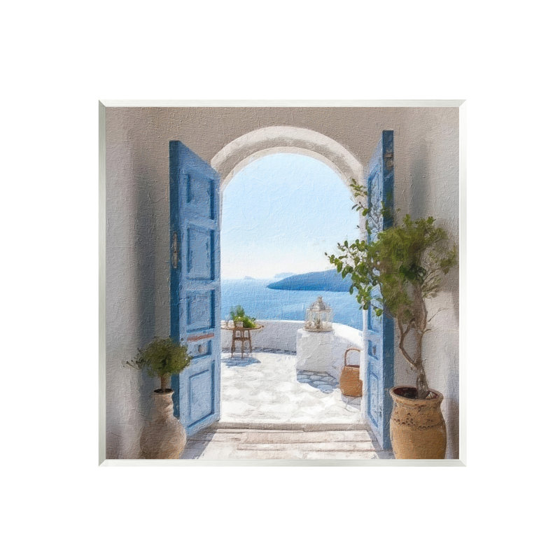 «Blue Greek Door Scenery On Wood» par LSR Design Studio, impression