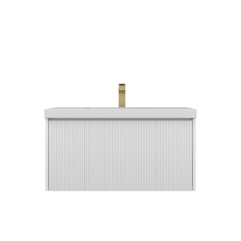 Meuble-lavabo flottant 36 po avec lavabo en acrylique Lovold - Armoire murale en bois avec façade cannelée, tiroirs à fermeture en douceur et design moderne
