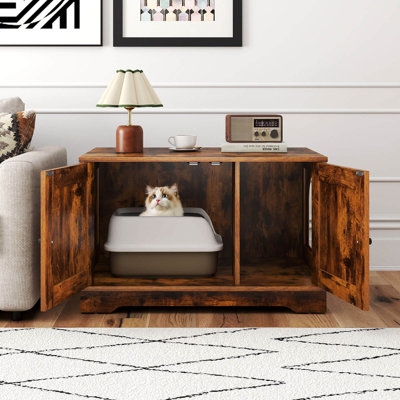 Meuble de rangement pour litière pour chat avec portes doubles