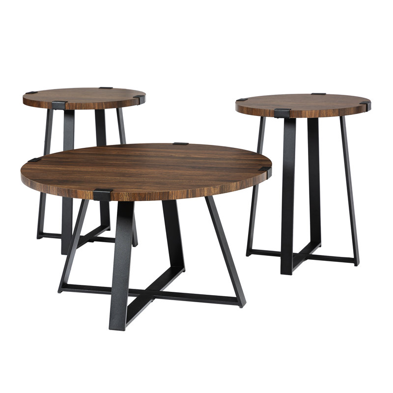 Ensemble de tables basses 3 pièces Paramus e, Noyer foncé