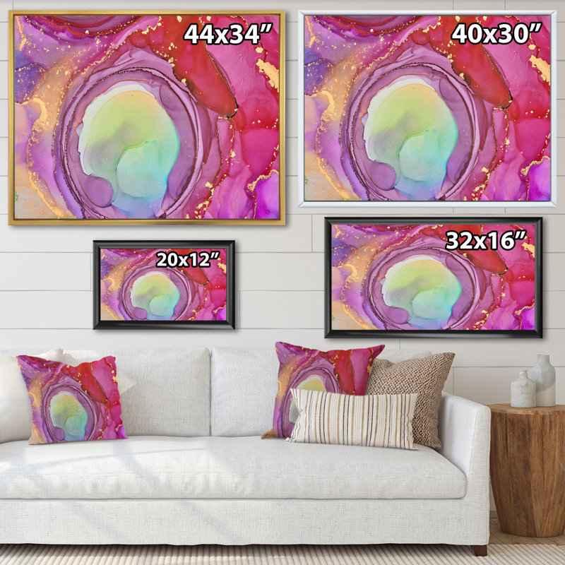 Mauve luxueux abstrait fluide VII - peinture sur toile, H 34 po x l 44 po, Cadre flottant doré