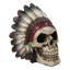 Figurine tête de mort gothique amérindien avec tête de plume tribale H 4,5 po