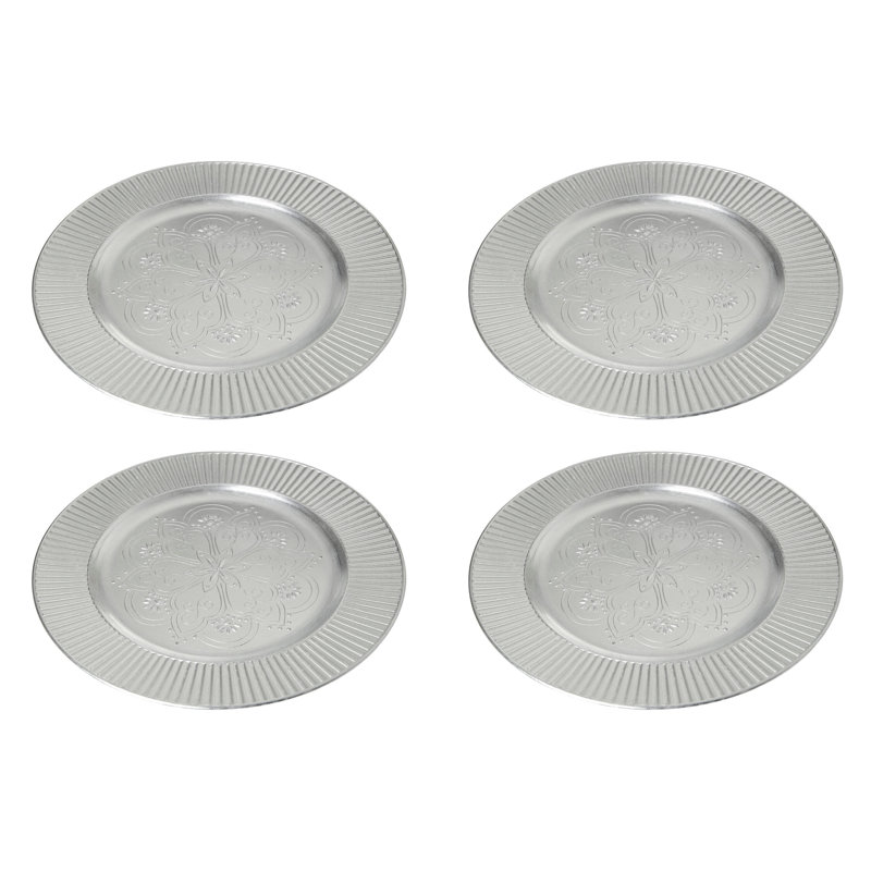 Set of Four 33cm Dia Redbud Silver Charger Plates