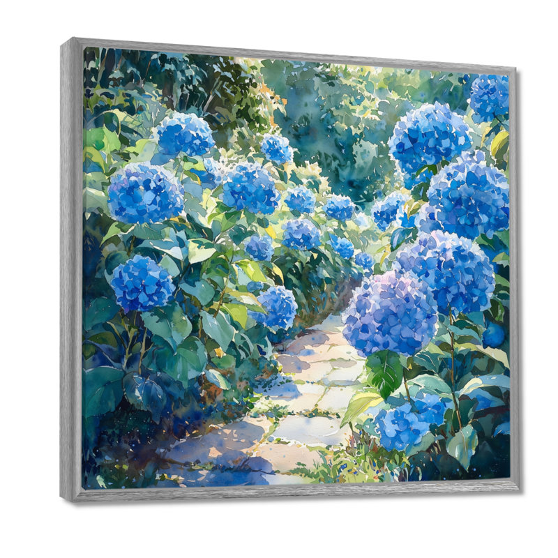 Hydrangea Garden Delight Harmony II - art mural floral, Impression encadrée flottante, Argent argent, H 16 po x l 16 po