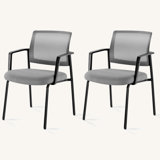 Mesh Back Stacking Arm Chairs , Upholstered Fabric Stacking Chairs, Sturdy Metal Stacking Chairs,2 Pack