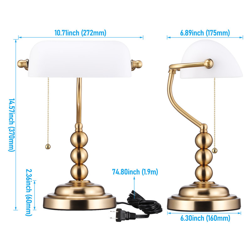 Lampe de table Antique Bankers, lampes de table en verre blanc ivoire, lampe traditionnelle à culot E26