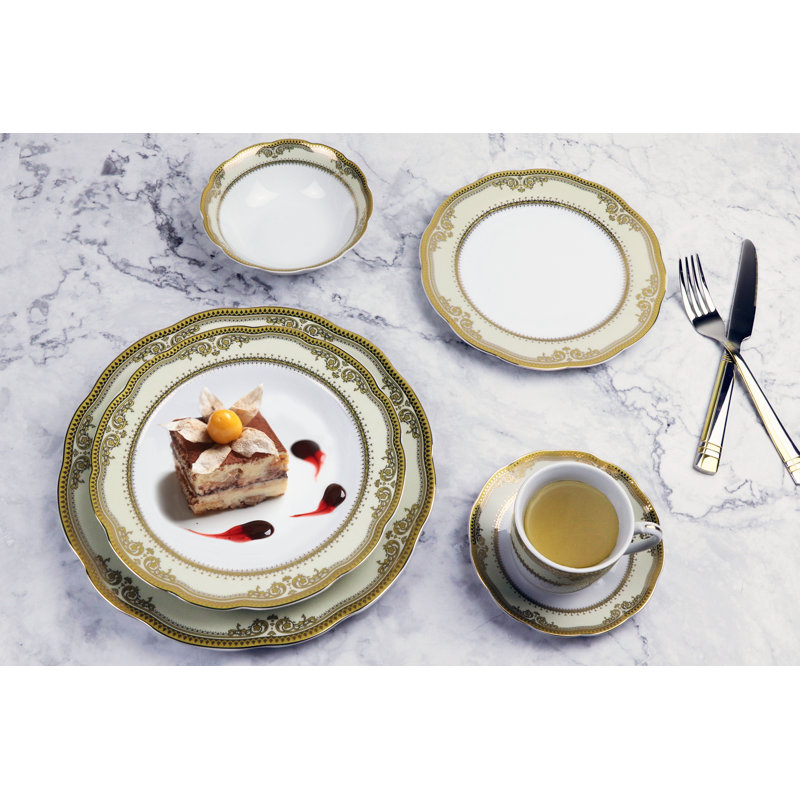 Isabella 57-Piece White and Gold Porcelain Dinnerware Set