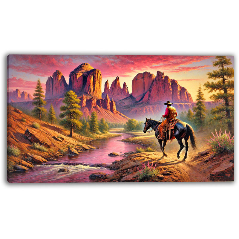 Art mural sur toile Trail Rider in Canyon, H 24 po x l 42 po