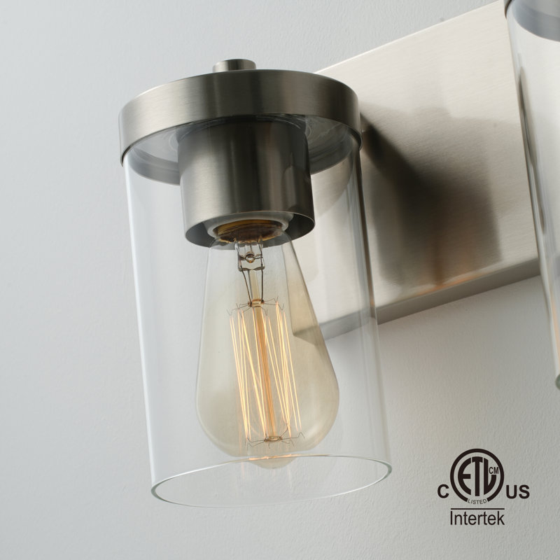 Cleofas 3-Light Bathroom Vanity Light Fixture with Clear Glass Shade, Brushed Nickel, 2 Lights
