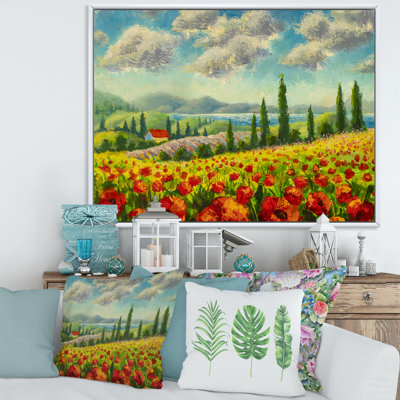 «Beautiful Landscape With Poppies Flowers In Italy», reproduction sur toile