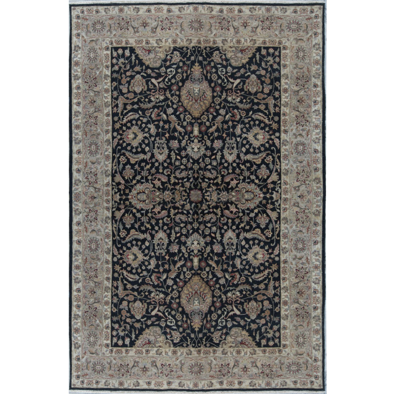 Wool Oriental Area Rug in Black/Camel