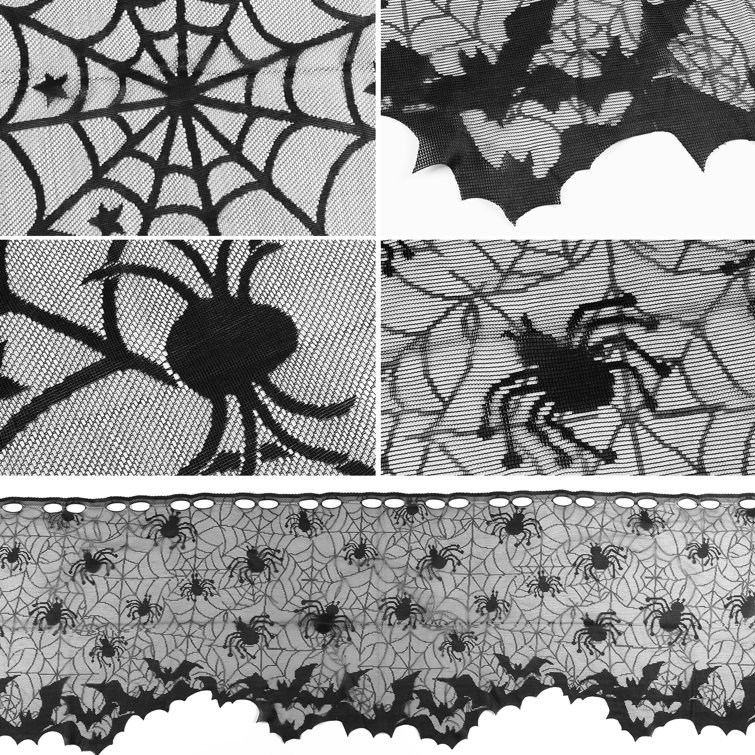  ZeeDix 39 Pcs Halloween Decorations Kit Black Lace Spiderweb  Round Tablecloth Table Runner, Giant Spider Cobweb Fireplace Scarf with  36PCS Scary 3D Bats Wall Stickers for Halloween Party Decor : Home