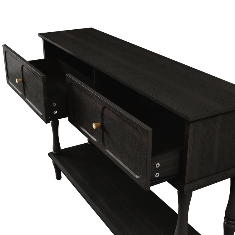 Console Mid-Century avec 2 tiroirs pour l'entrée et le salon, noir, Noir