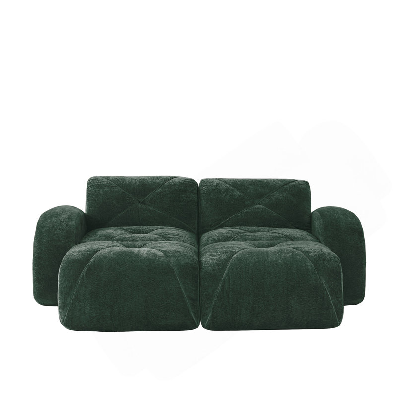 Canapé en forme de U sans os, tissu de velours doux, conception capitonnée, éponge haute densité 32D, aucun assemblage requis, conception ergonomique du bas, conception antidérapante, repose-pieds mobile pour les chambres à coucher, vert