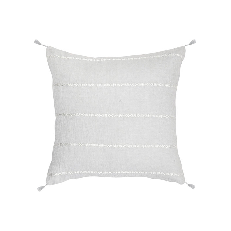 Square Pillow Cover & Insert, Light Gray/White, Feathers