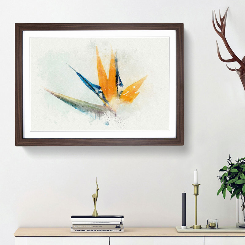 Bird of Paradise Flower in Abstract - Picture Frame Graphic Art Print on MDF, 36cm H x 48cm W x 2cm D, Walnut Framed